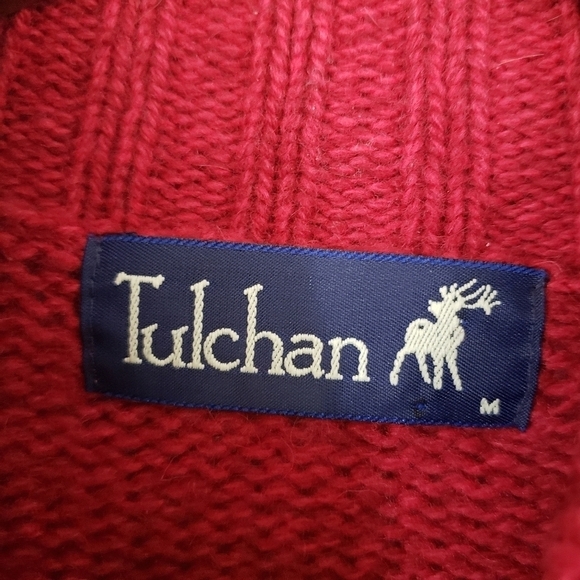 Wool Cardigan Sweater Womens Size Medium Red Embroidered Leaves Vintage Tulchan - Picture 8 of 11